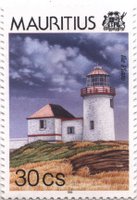 Stamp issued commemorating the historic lighthouse on Ile Plate, Flat Island, Mauritius