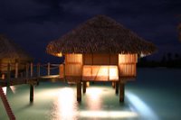 Bora Bora bungalows at night