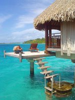 Ladder to water on overwater bungalow in Bora Bora