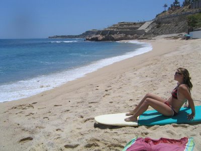 Catching rays after catching waves at Playa Costa Azul - San Jose del Cabo