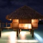 Bora Bora over water bungalow at night