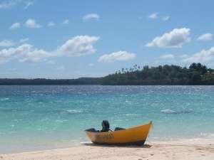 Small boat on sandy beach Vavau Tonga