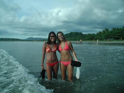 Kari and I at Tamarindo beach after our surfing lessons collecting seashells