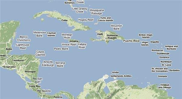 Map of Central America and The Caribbean